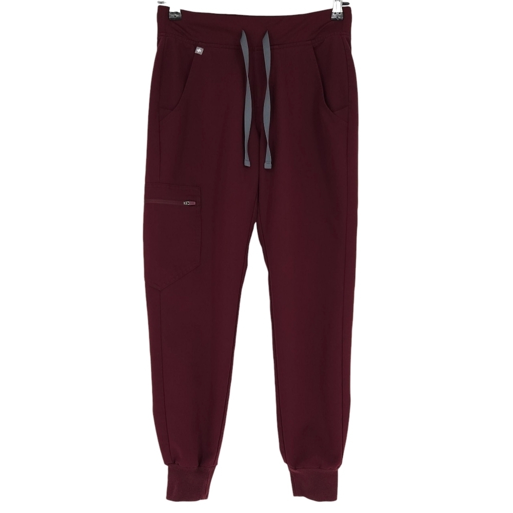 FIGS Zamora Jogger Scrub Pants Burgundy Pull On Stretch Waist Mid Rise XS
